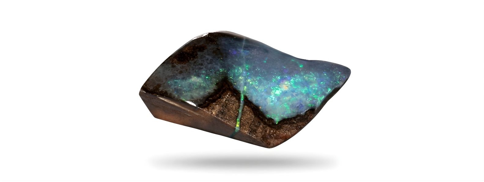 natural boulder opal gemstone showing play of color in ironstone matrix